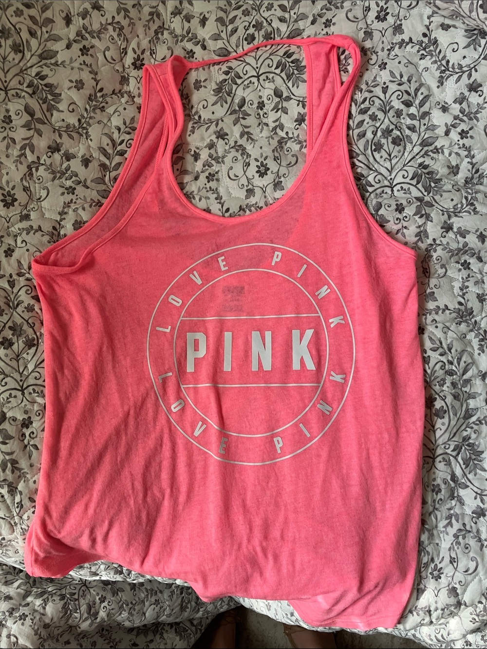 PINK Victoria's Secret Bright Coral Logo Racerback Tank